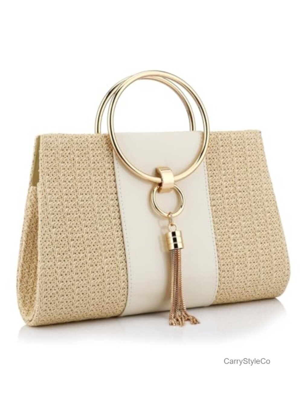 Straw Clutch Evening Bag Hand-Woven Seagrass Tassel Chain Shoulder Bag